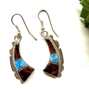 Native American Mahogany Obsidian and Turquoise Sterling silver Earrings